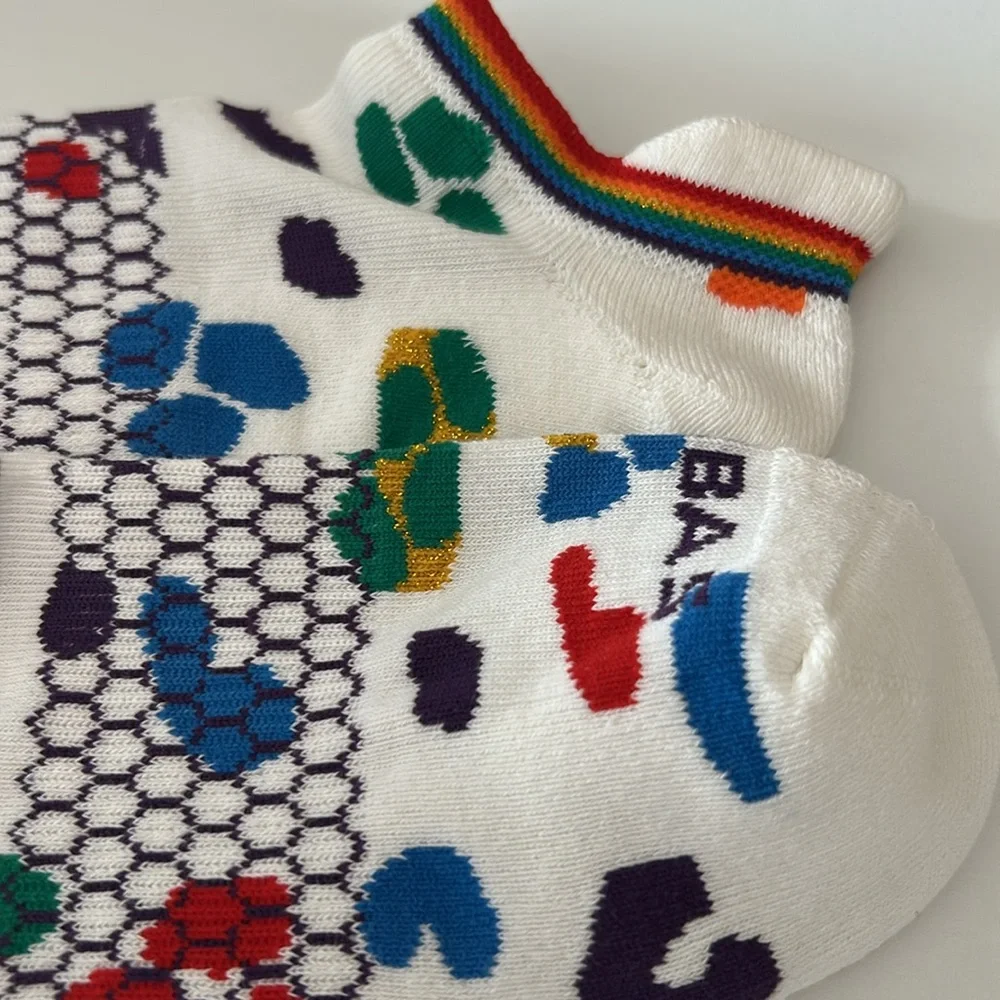 Bombas New 2 pair Pride Ankle Socks Large White Metallic & Multicolored Unisex